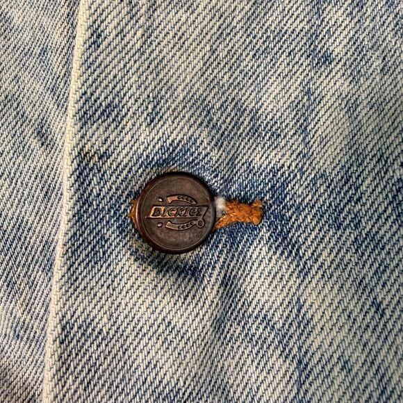 VTG Dickies Sm Jean Jacket Distressed Light Wash Nice Patina Corduroy Collar USA - Picture 4 of 10